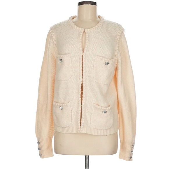 J.Crew Odette Sweater Lady‎ Jacket Jewel Buttons Med Alpaca Wool Ivory Preppy - Picture 1 of 13